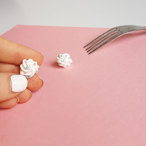 Whipped Cream Stud Earrings/ Meringue Earrings/ Kawaii Earrings/Food Earrings /Frosting Earrings/ Dessert Earrings / Cute Earrings For Girls