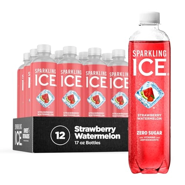 Sparkling Ice, Strawberry Watermelon Sparkling Water, Zero Sugar Flavored Water, with Vitamins and Antioxidants, Low Calorie Beverage, 17 fl oz Bottles (Pack of 12)