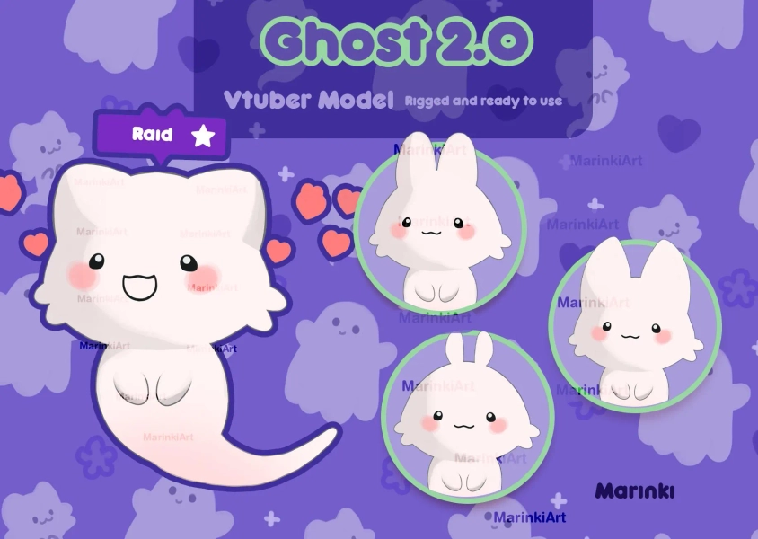 Vtuber - Ghost cat 2.0 - Fully Body/Fully rigged Live2D Avatar
