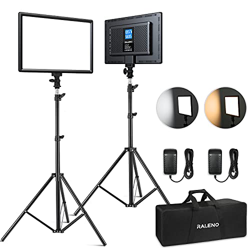 RALENO LED Video Lighting Kit, 2-Pack 192 LEDS Soft Video Panel Light with 180cm Light Stands 1 Handbag, 3200K-5600K Built-in Batteries Studio Lights For YouTube/Video Recording/Photography/Streaming - S192K Video Lighting