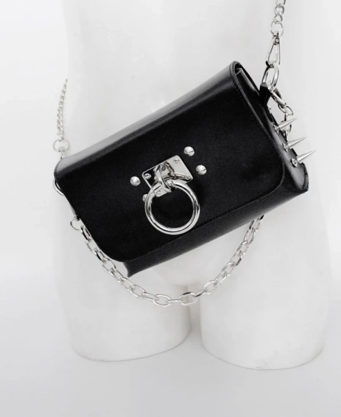 KAJAN SPIKED BAG: Leather purse with spikes, chain handle and belt strap