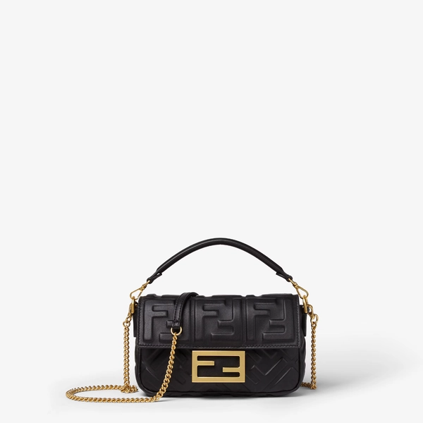 Baguette MiniBlack nappa leather bag with FF motif