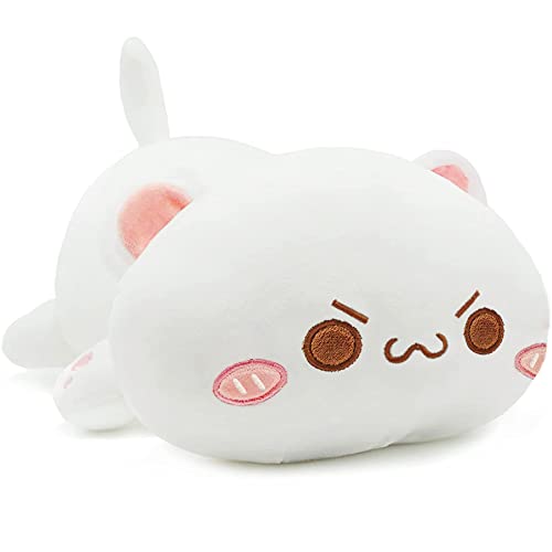 Onsoyours Cute Plush Cat Stuffed Animal Kitten Soft Anime Lying Kitty Plush Pillow Toy for Kids (White A, 13") - White a - 13"