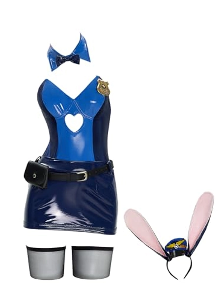 Women Cartoon Derivative Sexy Bunny Costume Halloween Bodycon Tube Top Romper and Skirt with Headband Stockings