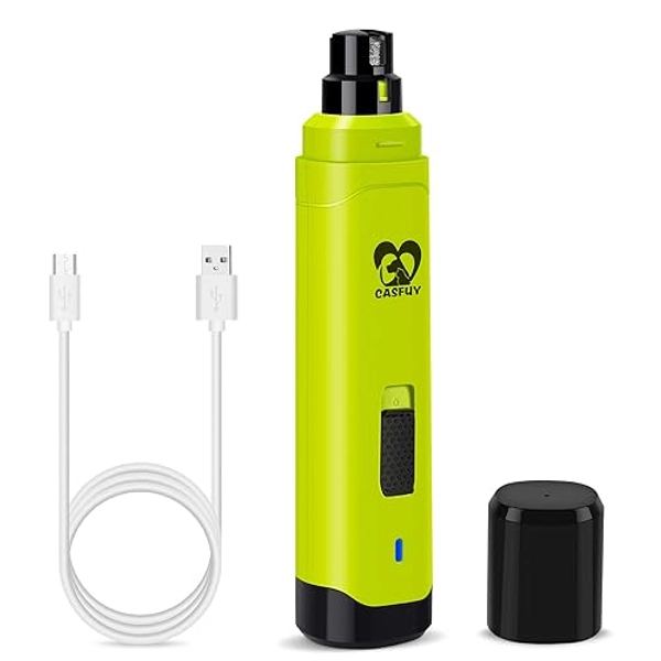 Casfuy Dog Nail Grinder Upgraded - Professional 2-Speed Electric Rechargeable Pet Nail Trimmer Painless Paws Grooming & Smoothing for Small Medium Large Dogs & Cats (Green)