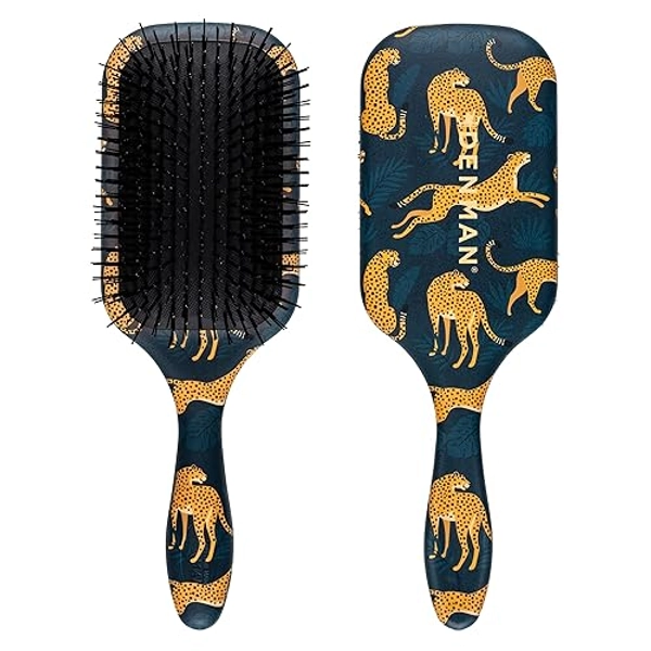 Denman Tangle Tamer Ultra (Leopard) Detangling Paddle Brush For Curly Hair And Black Natural Hair - use with both Wet & Dry Hair, D90L - Tiger Print, Black