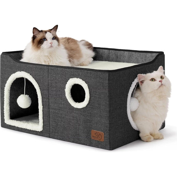 Bedsure Cat Cave with Fluffy Ball & Scratch Pad Plush Sherpa Foldable Cat House