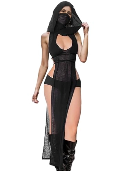 Milelook Goth Women Sheer Dress Mock Neck Sleeveless High Slit Dress Streetwear Rave Outfits