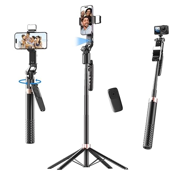 70" Extendable Auto Face Tracking Tripod for iPhone, GoPro, Camera, 360° Rotation Phone Holder with Light, Motion Phone Stand with Remote for Video Recording, Live Streaming, Filming, TIK Tok