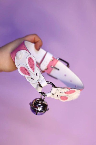 Made to order! Leather collar with rabbit white, collar for humans, collar for furries