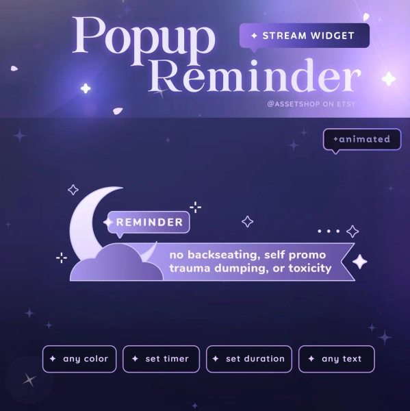Moon Popup Reminder for Twitch & Youtube Customizable Cute Stars Notice Socials Streamer Vtuber Streamelements OBS Any Color - Etsy