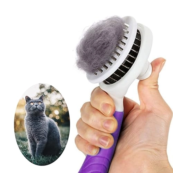 Cat Self Cleaning Slicker Brush, Pets Skin Friendly Cat Brush for Dogs Cats Grooming Brush Tool Easy to Remove Loose Undercoat, Mats Tangled Hair Slicker Massage Cats Hair Brush -UPGRADED