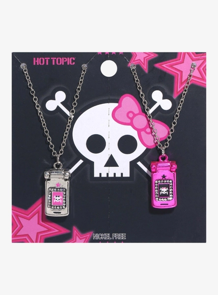 Skull & Crossbones Flip Phone Best Friend Necklace Set