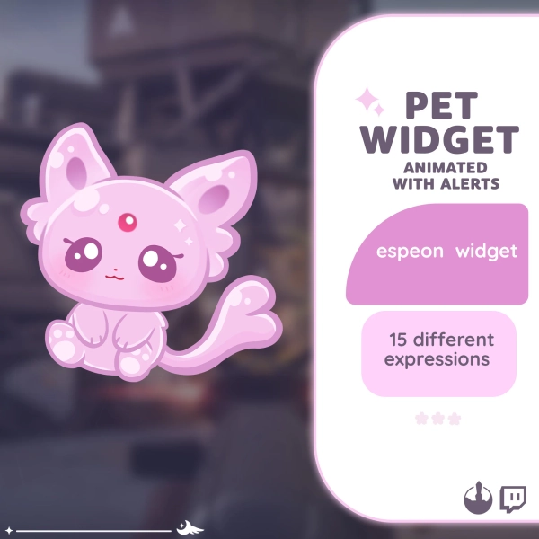 P2U Espeon Eevee Pet Mascot Widget Interactive Alerts Commands Sweet Cute Candy Stream Cute Streamelements l Widgets for streamers l Twitch