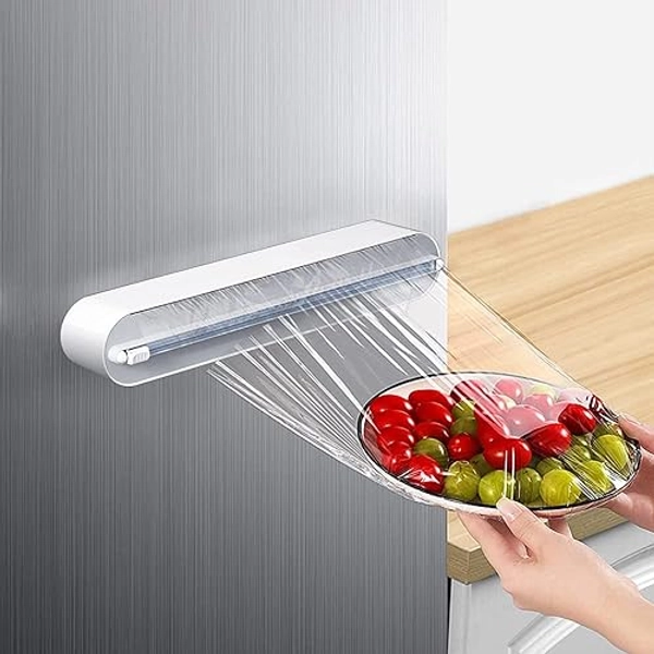 Refillable Magnetic Plastic Wrap Dispenser with Slide Cutter, Sturdy Food Cling Wrap Film Cutter, Press and Seal Plastic Wrap, Plastic Wrap Dispenser with Cutter 12" x 328' Roll BPA Free Plastic Wrap