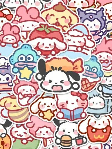 Sanrio 100/200 st Slumpmässig stil Hello Kitty Söta tecknade figurklistermärken - Syntetpapper självhäftande och återanvändbara dekaler för tidskrifter Bärbara datorer Gör-det-själv-hantverk Vattentäta asymmetriska former