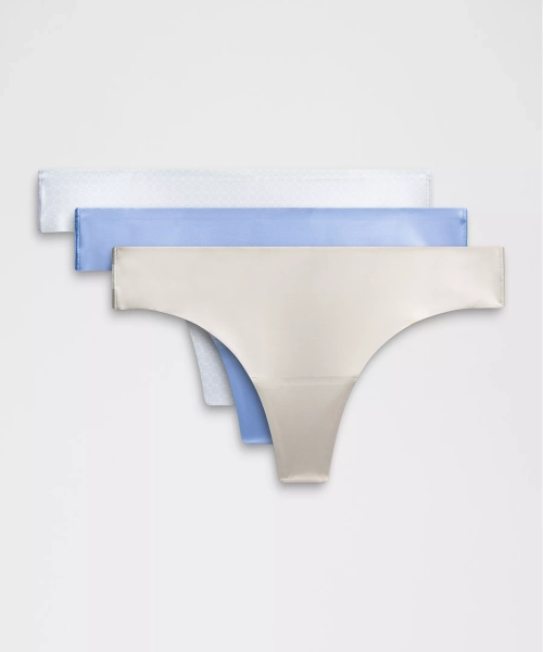 InvisiWear Mid-Rise Thong Underwear *3 Pack - Lace Dot White Starch Blue/Bone/Pool Party - S