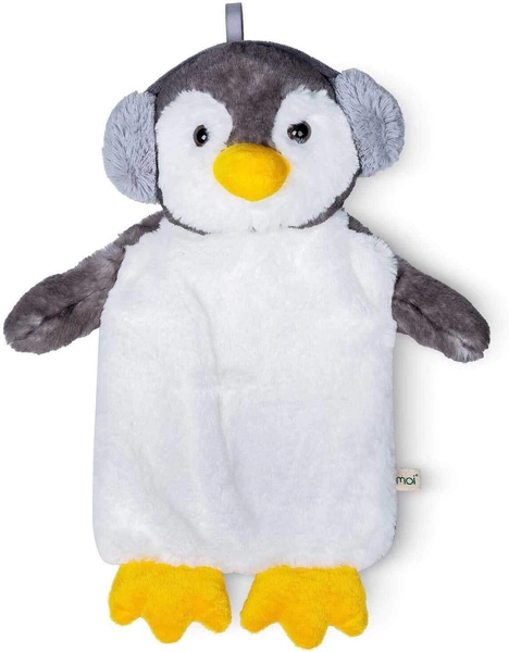 Premium Kinder kruik 1 liter met mooie zachte nepbonthoes, bedfles van natuurrubber, warmtekussen, verschillende modellen - TÜV Rheinland getest - nieuw model (Pinguin) - Pinguin