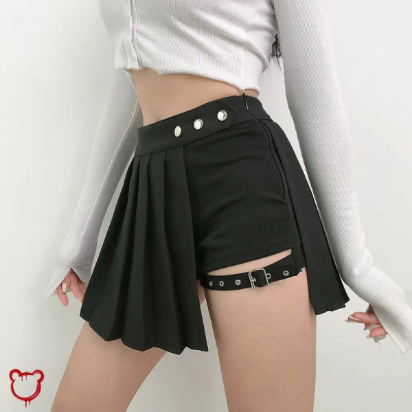 Omen' Black Gothic Pleated Skirt with Shorts