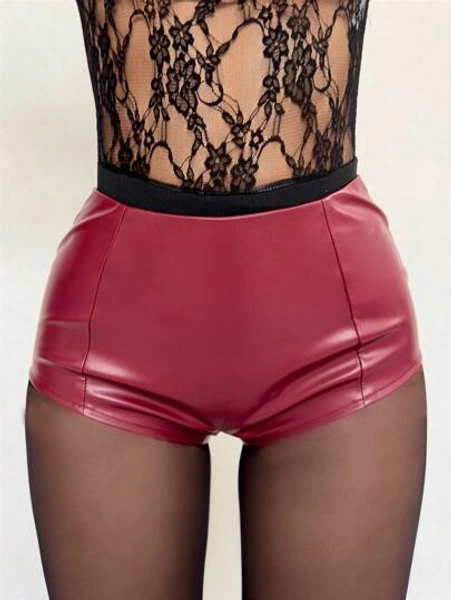 Aloruh Shorts Curtos de Couro PU Sexy de Ameixa, Roupa Casual de Rua, Outono/Inverno