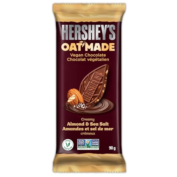 Hersheyβs Oat Made Vegan Chocolate, Almond & Sea Salt, Non-GMO, Chocolate Candy Bar, Perfect for Sharing, 90g