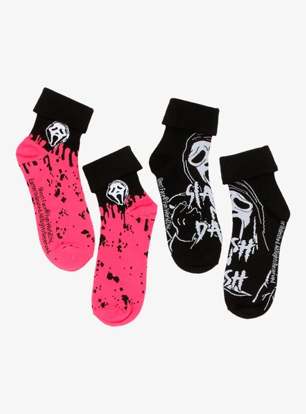 Ghost Face Pink Splatter Ankle Socks 2 Pair