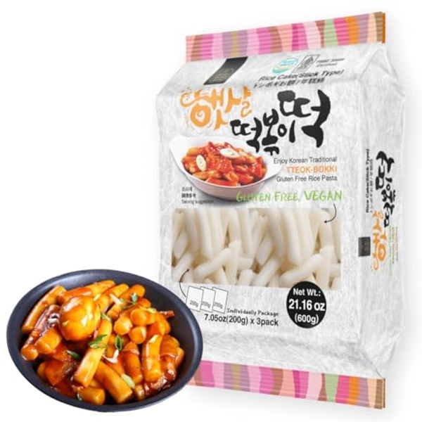 Korean Rice Cake Tteokbokki Stick – 1 Pack (3 Individual Package X 1 Pack) Vegan, Non-GMO, Gluten Free, Halal,Tteok Rice Cakes Food Pasta 21.16 oz Per Pack