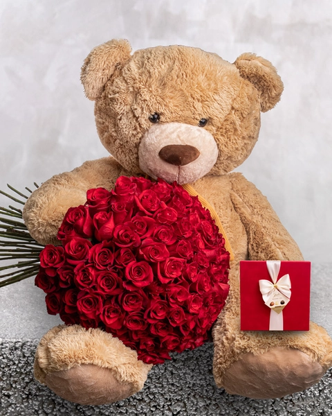 101 Red Roses, Chocolate and Giant Teddy Bear