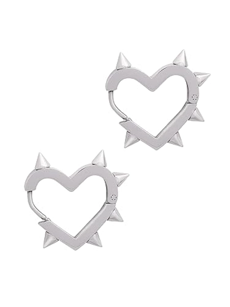 Sacina Huggie Hoop Spike Heart Earrings, Gothic Punk Grunge Emo Y2k Earrings, Goth Jewelry, Christmas Jewelry Gift For Women