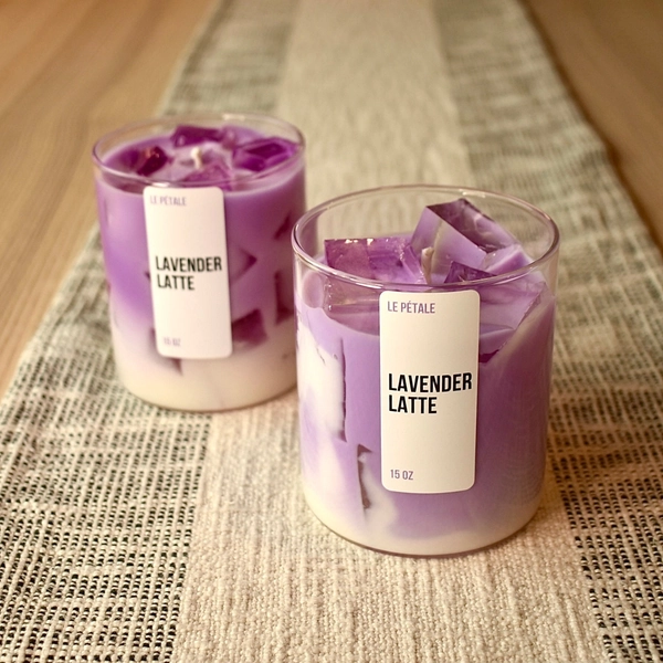 Iced Lavender Latte Candle 15 oz | Iced Latte Lavender Scented Handmade Candle | Lavender Scented Candle with Ice Cube Design | Gift for Her