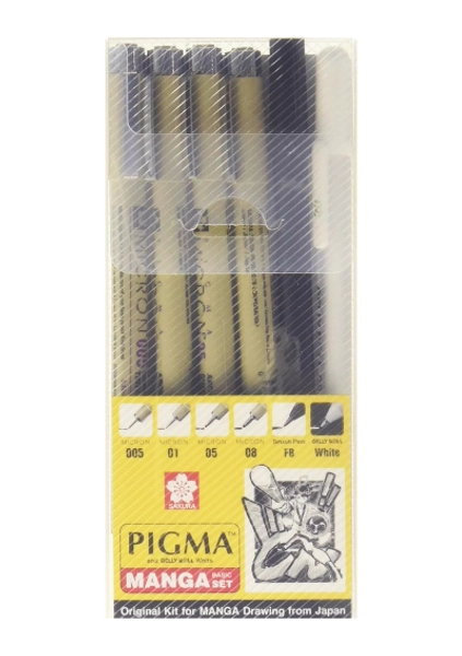 Tiralíneas y Marcador Sakura Pigma Manga Set 6