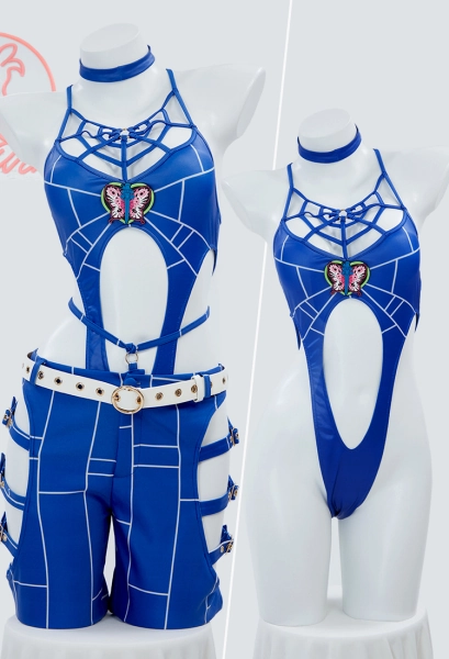 Ensemble de lingerie sexy Jolyne dérivé avec body et pantalon long assorti d'une ceinture et d'une ceinture en cuir