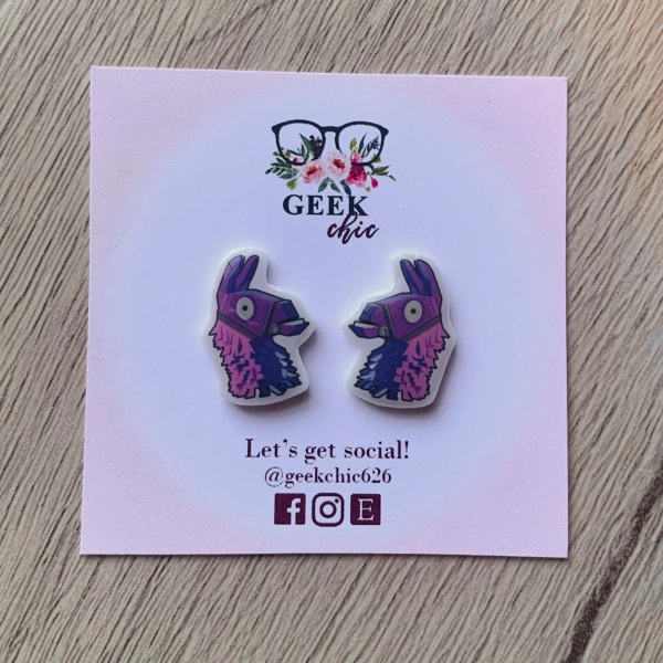 Video Game Llama Head Small Stud Earrings
