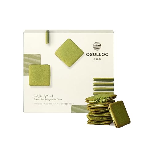 OSULLOC Langue de Chat Cookies (3.52oz, 100g) Korean Matcha Flavored Snacks | Asian Snacks, Premium Tea Food - Langue de Chat