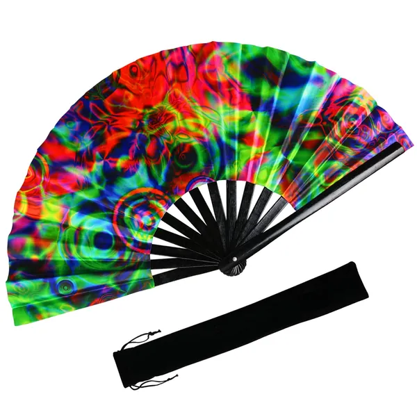 TAYUQEE Large Folding Rave Fan - Foldable UV Glow Chinese Japanese Bamboo Hand Fan Clack Fan for Dance Music Festival Party, Cosplay, Club, Performance, Decorations - 13inch