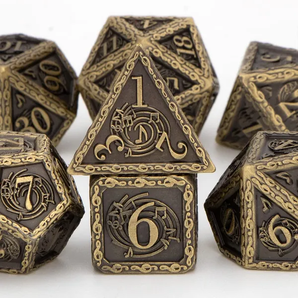 Dungeons and Dragons Dice Metal Polyhedral Dice Set DD, RUNFNG Role Playing DND Dice Set for RPG, 7PCS D20 D12 D10 D8 D6 D4 D% DD Dice Set for MTG, Warhammer with Gift Box ( Antique Bronze )