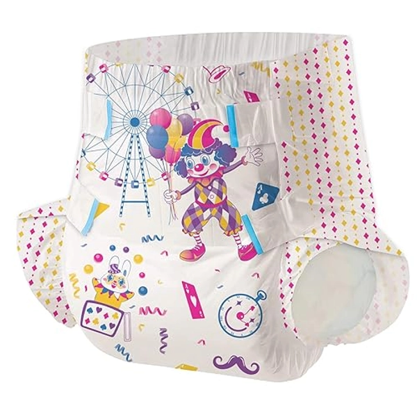 Aimisin Adult Printed Diapers,Medium-Uncle Clown, 7 Pieces for Men and Women - Leak Protection Heavy Absorbency Protection Diapers