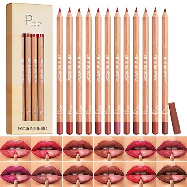 KIMIEYE 12 Colors Lip Liner Set, Matte Finish Series Lip Liners Pen Kit for Women, Long Lasting Waterproof Smooth High Pigmented Lip Pencil for Daily Makeup (Set A)