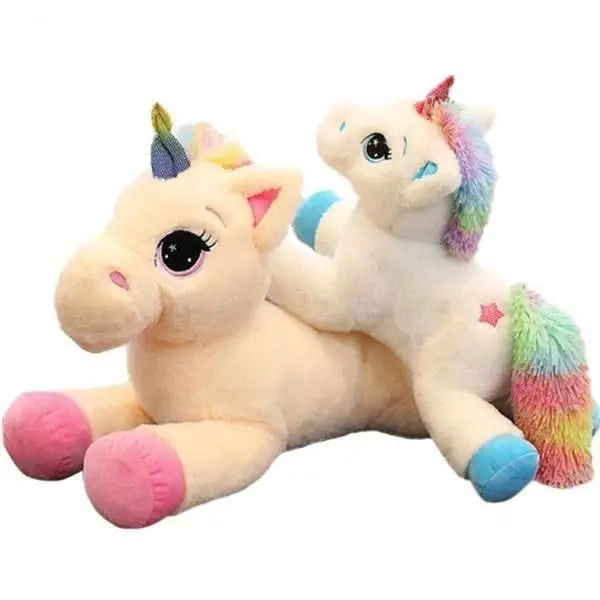 Oversized Unicorn Plushie with Holographic Horn and Rainbow Mane