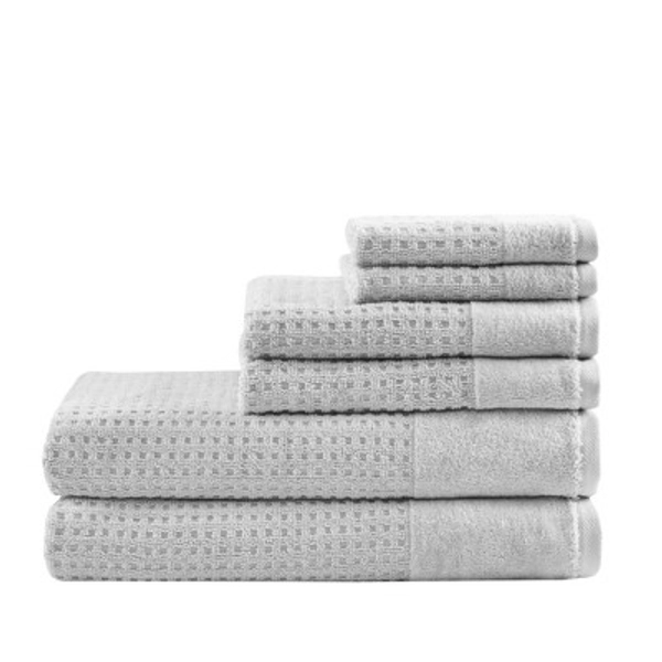 6pc Spa Waffle Jacquard Cotton Bath Towel Set Gray