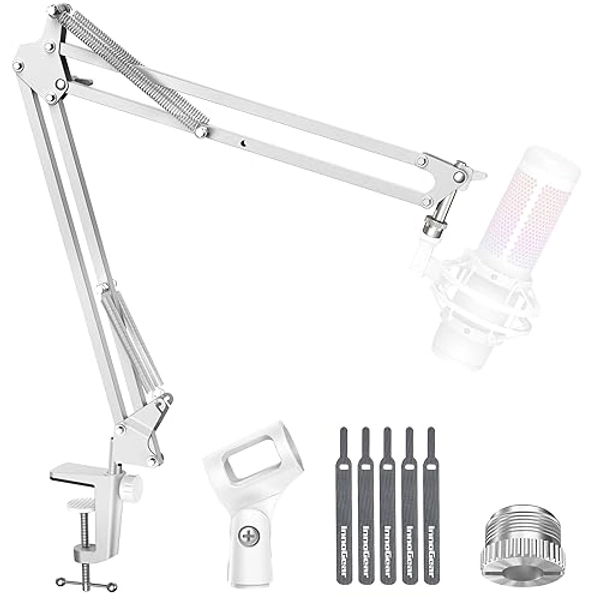 InnoGear Boom Arm Microphone Mic Stand for Blue Yeti HyperX QuadCast SoloCast Snowball Fifine Shure SM7B and other Mic, Medium, White