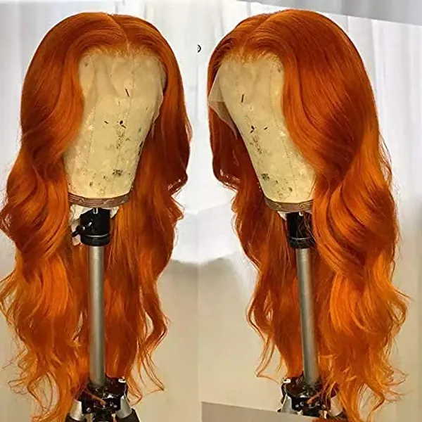 ANDRIA Ginger Orange lace front wigs Long Wigs Loose Wave Glueless Lace Wig Synthetic Heat Resistant Fiber Wig With Baby Hair Natural Wavy Body Wave Colorful Ginger Brown Colored wig for Women 24 Inch
