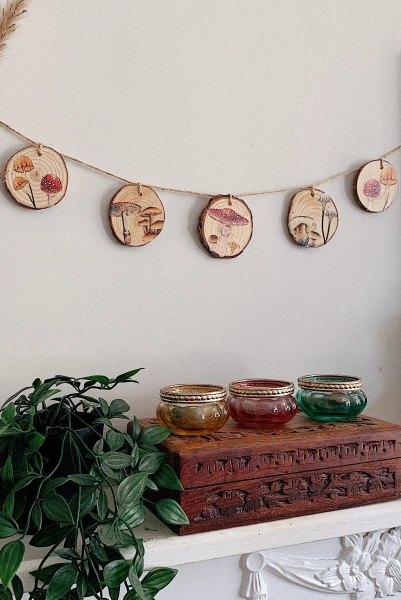 Mushroom Bunting Garland Nature Boho Home Wall Decor | Rustic Homeware Kitchen Bedroom Dorm Decoration Banner | Kids Bedroom Womens Gift
