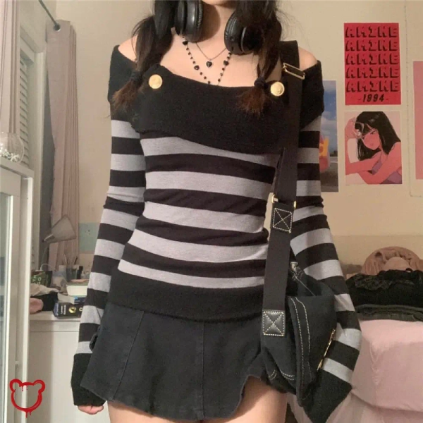 Grunge Striped Long Sleeve Top