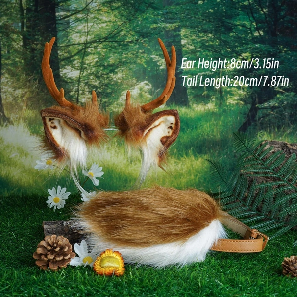 Artificial Fur - Christmas Reindeer Plush fursuit Ears and Tail - Cosplay  Customized -Fox ear and tail -leopard ear and tail-Christmas gift