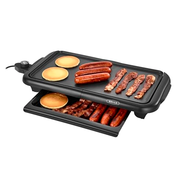 BELLA Electric Griddle with Warming Tray - Smokeless Indoor Grill, Nonstick Surface, Adjustable Temperature & Cool-touch Handles, 10" x 18", Copper/Black