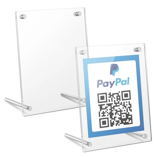 Kevenal QR Code Signs, 4 x 6 Inch Clear QR Code Menu with Metal Stand, Cash App Acrylic Holders - 2 Packs
