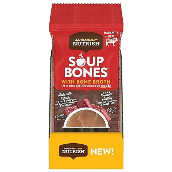 Rachael Ray Nutrish Soup Bones with Bone Broth Dog Chews with Savory Beef, 2 Small/Medium Bones (Pack of 12)