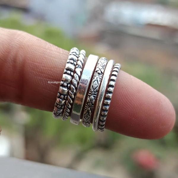 Set Of 6 Sterling Silvers, Pure Silver Rings, Assorted Pattern Rings, Thin & Thick Rings, Dotted Rings, Stacking Rings, Wedding Gift Rings,