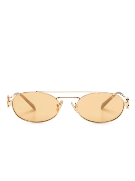 Miu Miu Eyewear logo-plaque oval-frame Sunglasses | Gold | FARFETCH AU